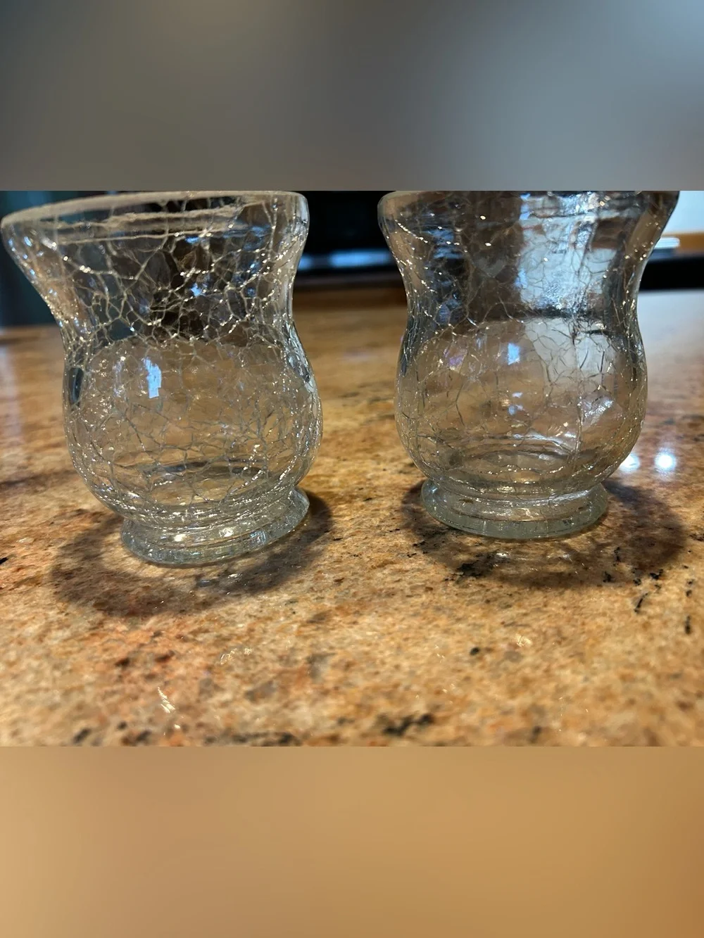 Yankee Candle Accents Hurricane Style Crackle Glass (2) Votive Holders 4”Hx3”W